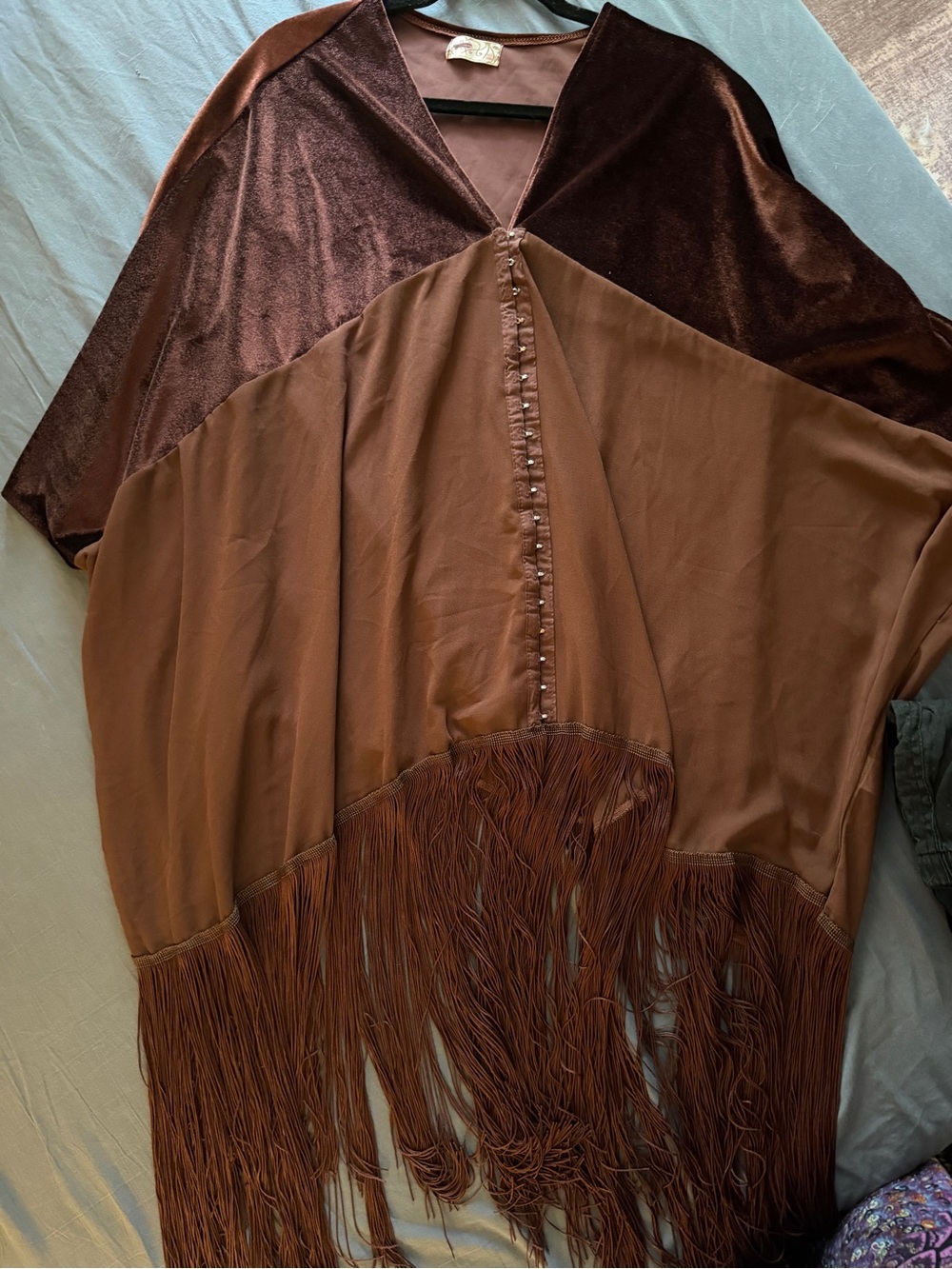 Free People Brown Velvet & Fringe Kimono • OS